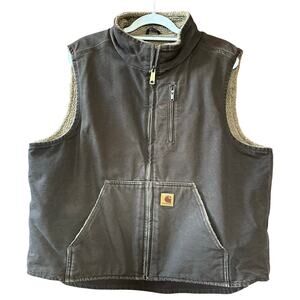 Vintage Carhartt Vest Mens XL Brown Sherpa Lined Duck Canvas V33 DKB Rugged Work